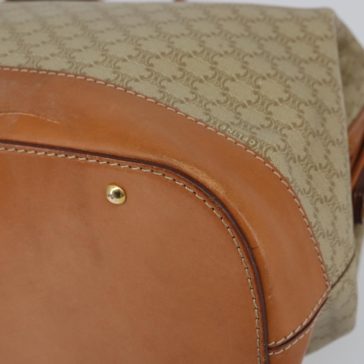 Celine Vintage Macadam Handbag Canvas and Leather, BEIGE, CANVAS, Handbag
