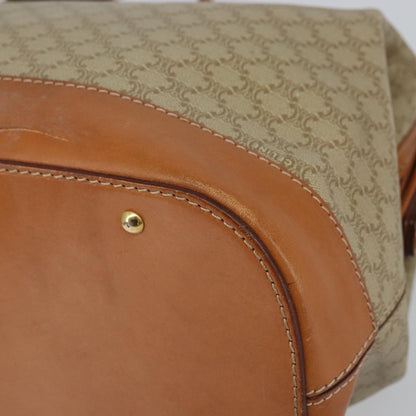 Celine Vintage Macadam Handbag Canvas and Leather, BEIGE, CANVAS, Handbag