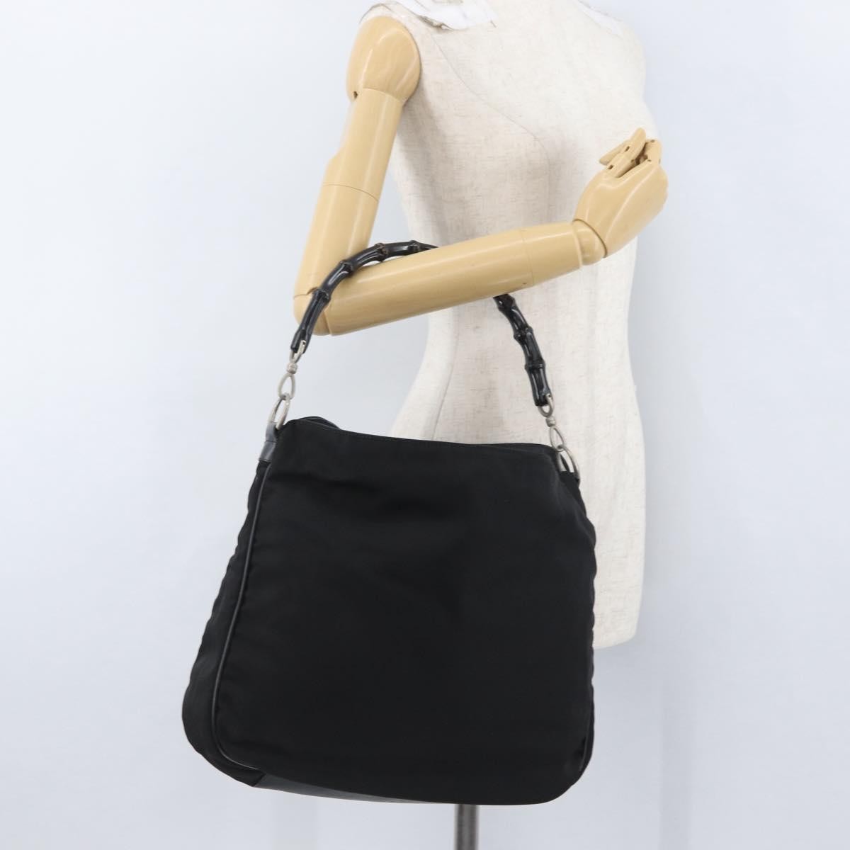Gucci Vintage Bamboo Handle Bag Nylon, Black, Nylon, Handbag