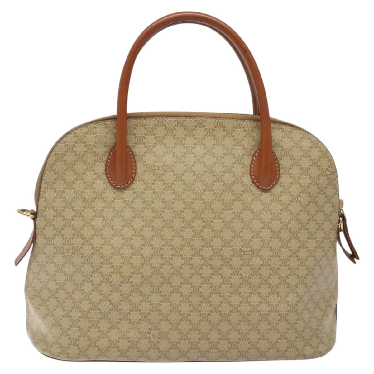 Celine Vintage Macadam Handbag Canvas and Leather, Beige, Canvas, Handbag