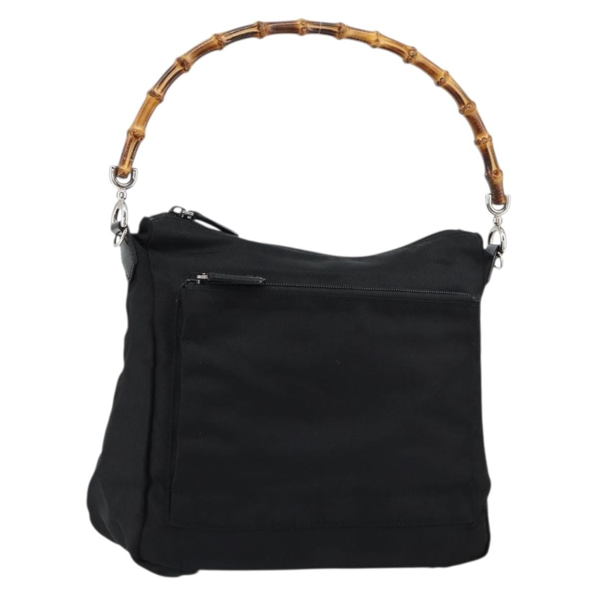 Gucci Vintage Bamboo Handle Bag Nylon, Black, Nylon, Handbag