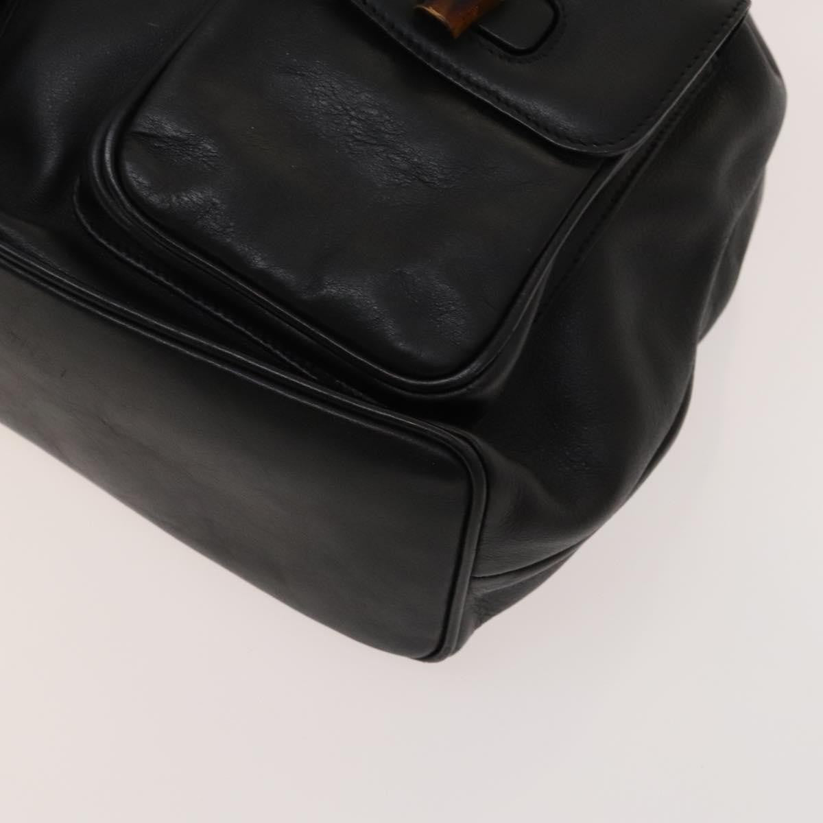 Gucci Vintage Bamboo Backpack Leather, Black, Leather, Backpack