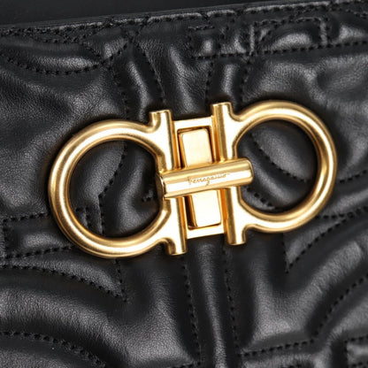 Salvatore Ferragamo Gancini Convertible Tote Quilted Leather, BLACK, LEATHER, Tote bag