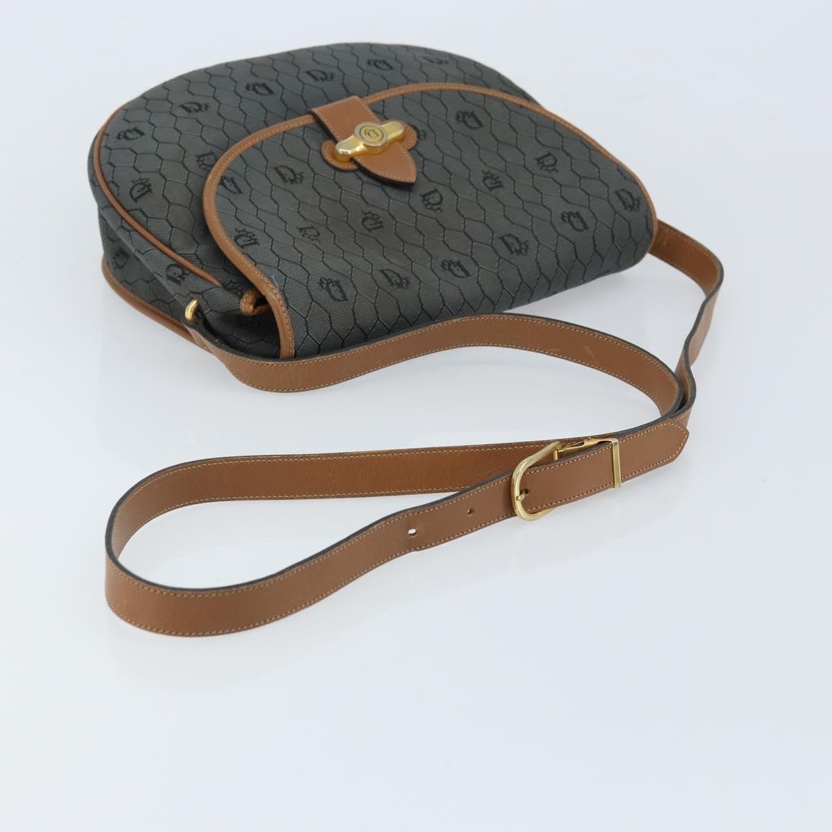 Christian Dior Vintage Honeycomb Flap Crossbody Bag Canvas and Leather, BLACK, CANVAS, Shoulder bag