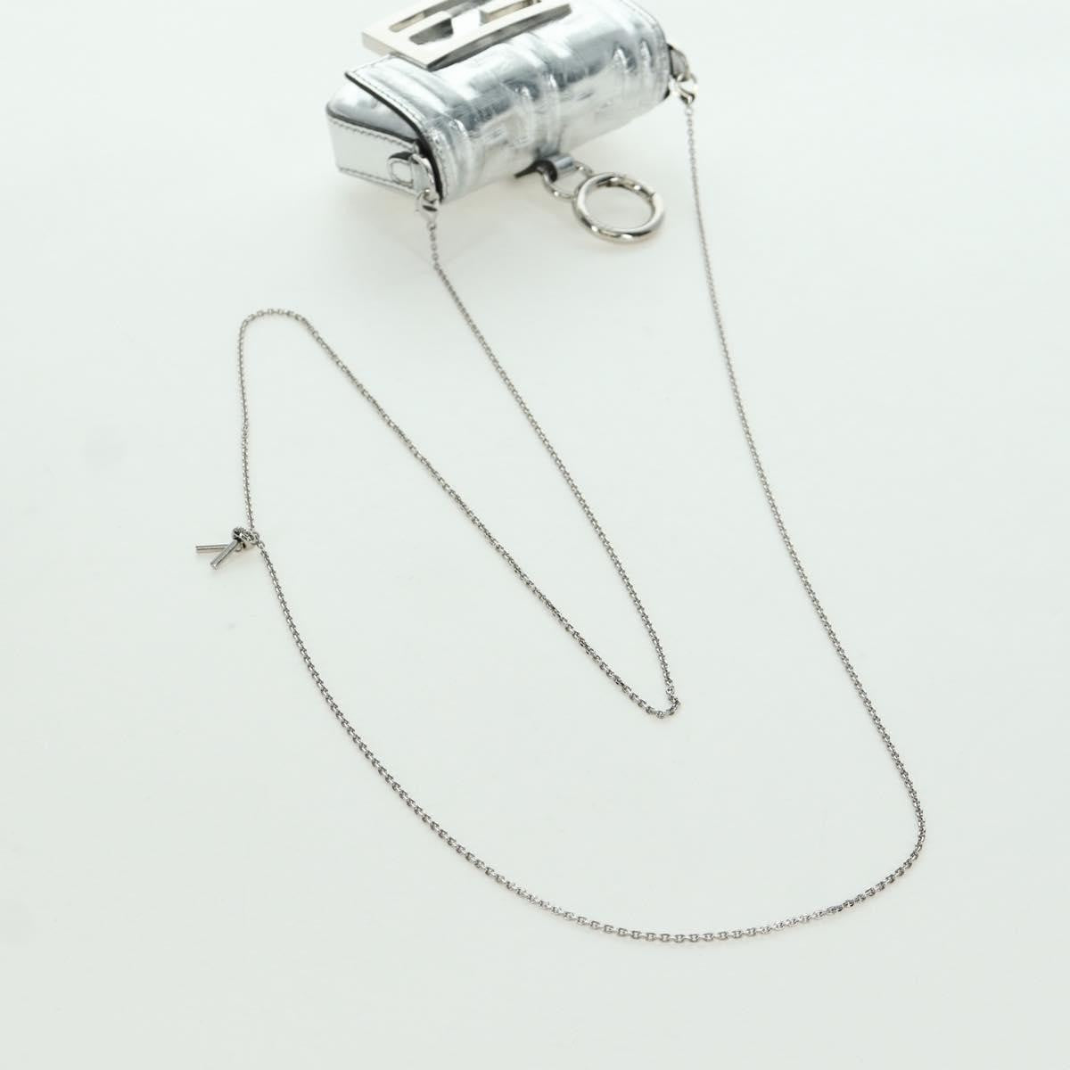 Fendi Chain Baguette Charm Bag Zucca Embossed Leather, SILVER, CANVAS, Clutche & pouche