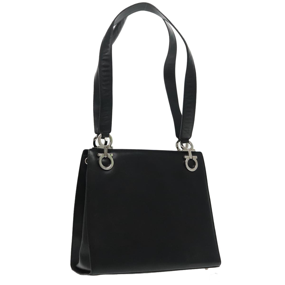 Salvatore Ferragamo Gancini Shoulder Bag Leather, BLACK, LEATHER, Tote bag