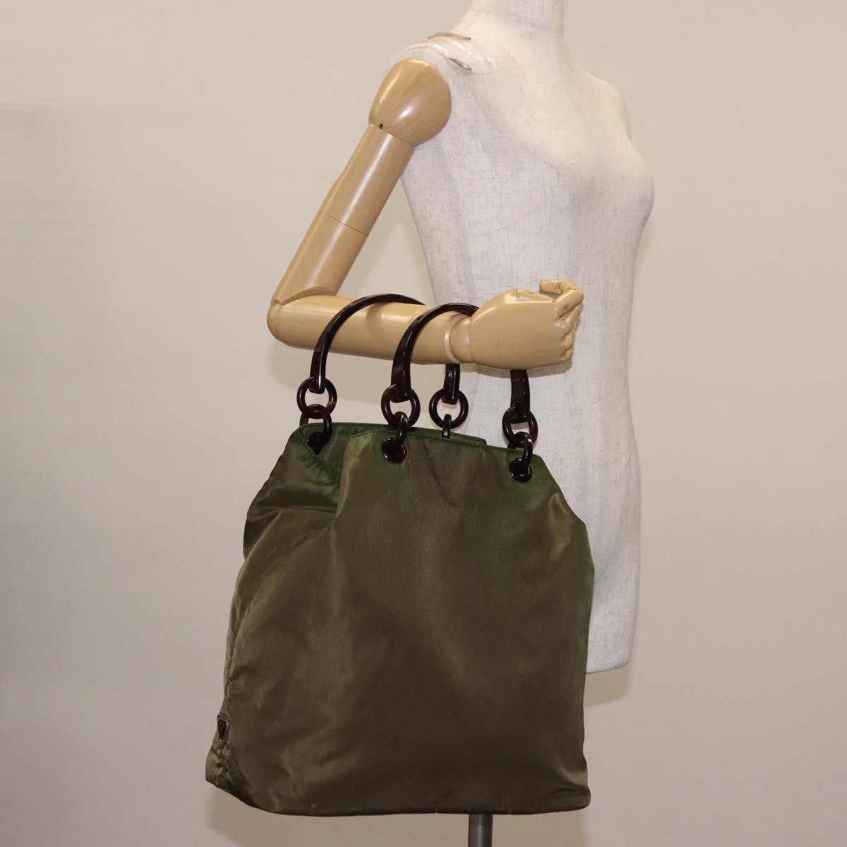 Prada Resin Handle Tote Tessuto, Khaki, Nylon, Tote Bag