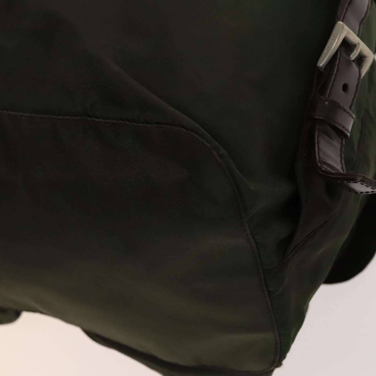 Prada Vela Double Front Pocket Backpack Tessuto with Saffiano Leather, Khaki, Nylon, Backpack