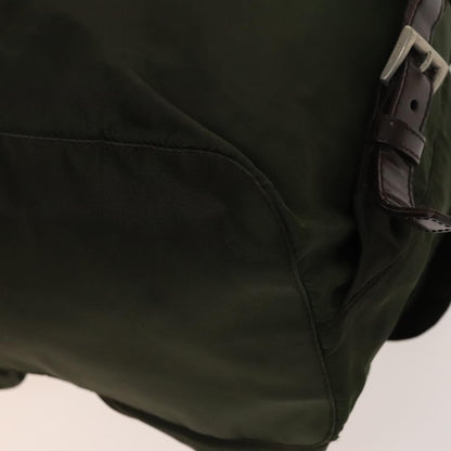 Prada Vela Double Front Pocket Backpack Tessuto with Saffiano Leather, Khaki, Nylon, Backpack