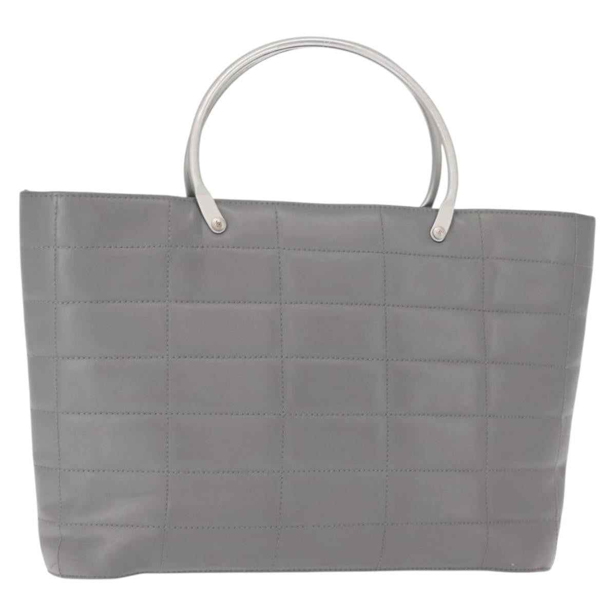 Chanel Vintage Chocolate Bar Metal Ring Tote Quilted Lambskin, GRAY, LEATHER, Tote bag