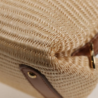 Salvatore Ferragamo Sofia Satchel Raffia with Leather, BEIGE, WOOD, Handbag