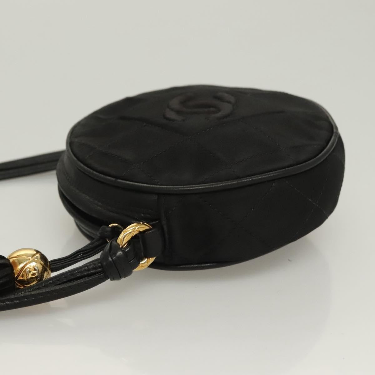 Chanel Vintage Round Tassel Crossbody Bag Quilted Satin, BLACK, SATIN, Shoulder bag