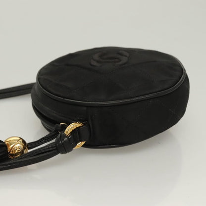 Chanel Vintage Round Tassel Crossbody Bag Quilted Satin, BLACK, SATIN, Shoulder bag
