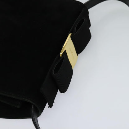Salvatore Ferragamo Vala Shoulder Bag Suede, BLACK, SUEDE, Shoulder bag