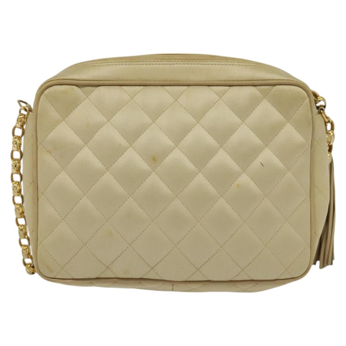 Chanel Vintage Front Pocket Camera Bag Satin, BEIGE, SATIN, Handbag
