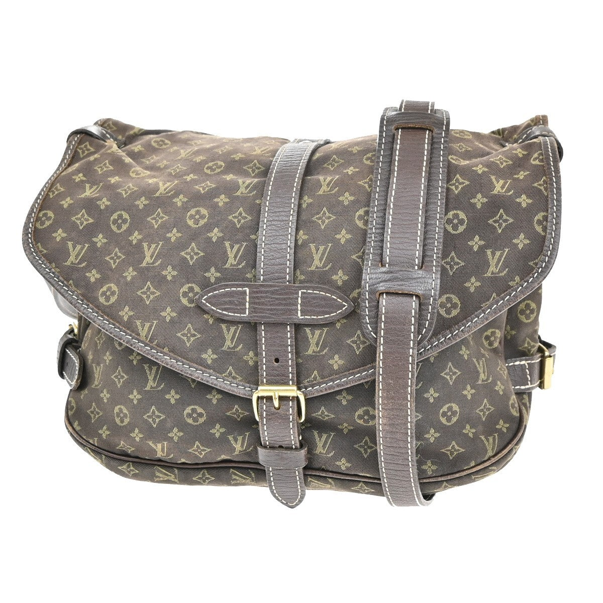 Louis Vuitton Saumur Handbag Mini Lin, BROWN, CANVAS, Handbag