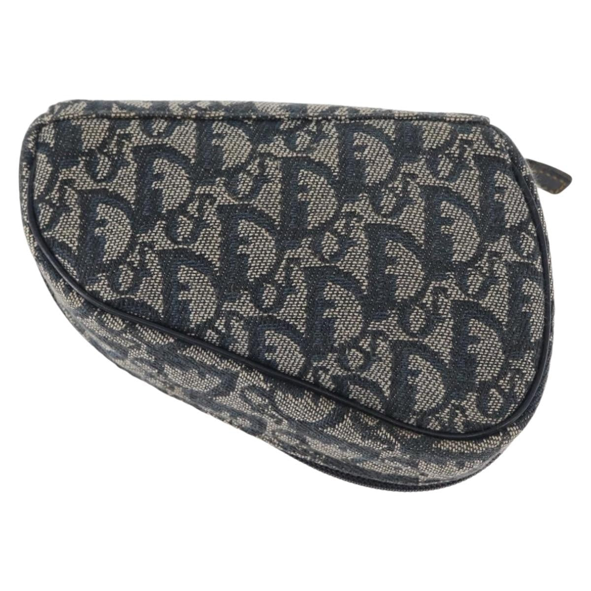 Christian Dior Saddle Zip Pouch Diorissimo Canvas, NAVY, CANVAS, Clutche & pouche