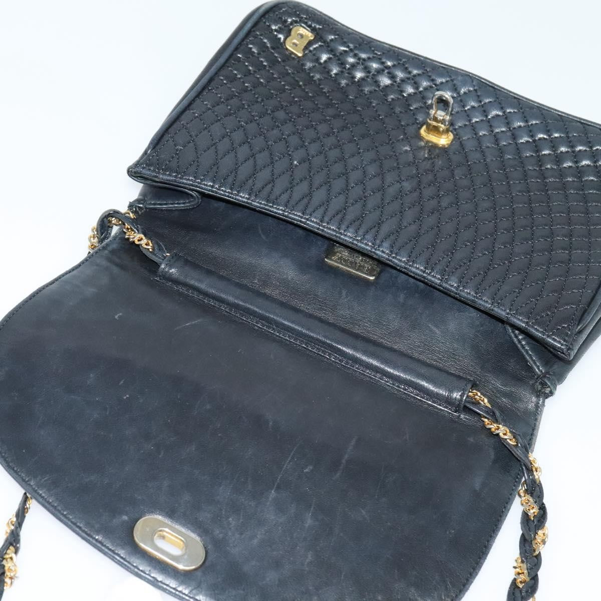 Bally Vintage Chain Shoulder Bag Quilted Leather, Navy, Leather, Shoulder Bag