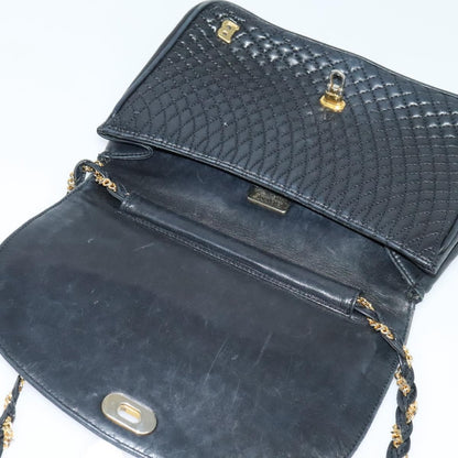 Bally Vintage Chain Shoulder Bag Quilted Leather, Navy, Leather, Shoulder Bag