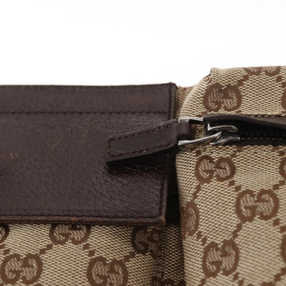 Gucci Vintage Double Belt Bag GG Canvas with Leather, BEIGE, CANVAS, Shoulder bag