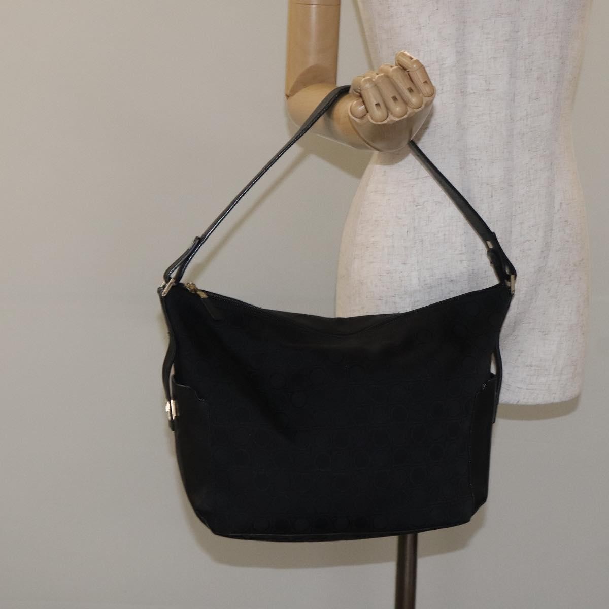 Salvatore Ferragamo Gancini Shoulder Bag Canvas, BLACK, CANVAS, Shoulder bag