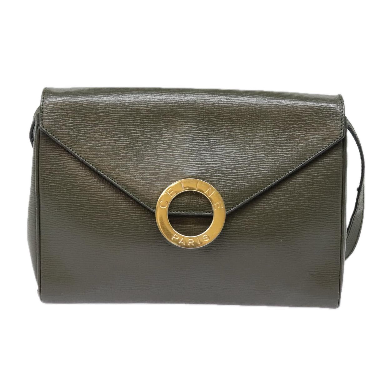 Celine Vintage Circle Logo Crossbody Bag Leather, KHAKI, LEATHER, Crossbody bag