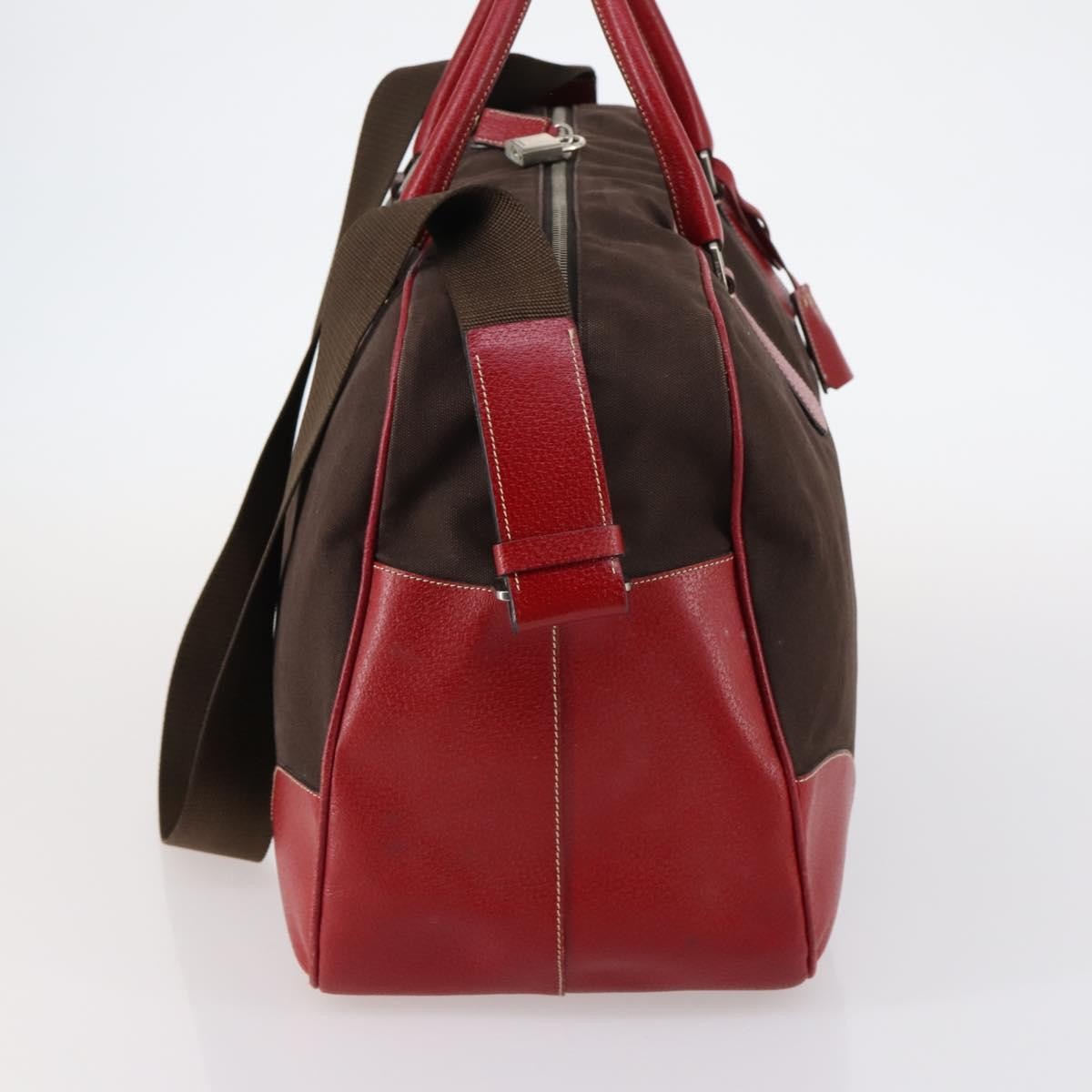 Prada Bowler Bag Canvas with Leather, BROWN, CANVAS, Travel bag