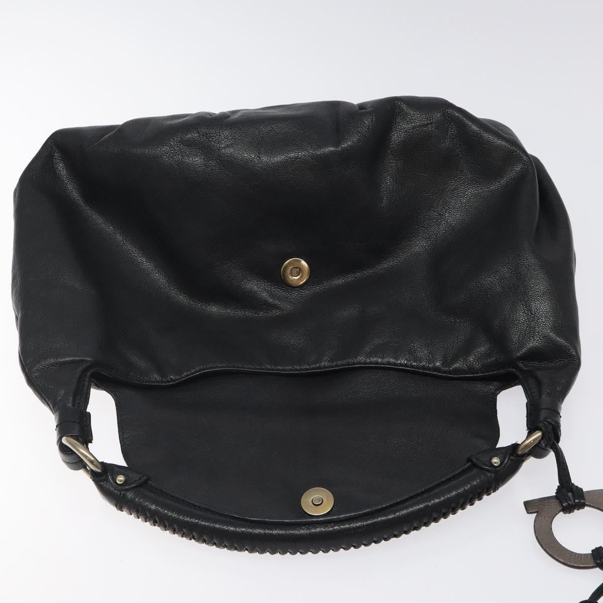 Salvatore Ferragamo Gancini handbag Leather, BLACK, LEATHER, Handbag