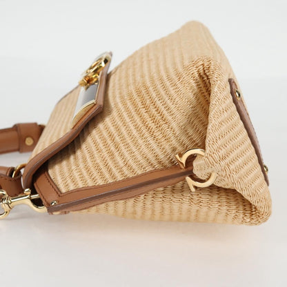 Salvatore Ferragamo Sofia Satchel Raffia with Leather, BEIGE, WOOD, Handbag