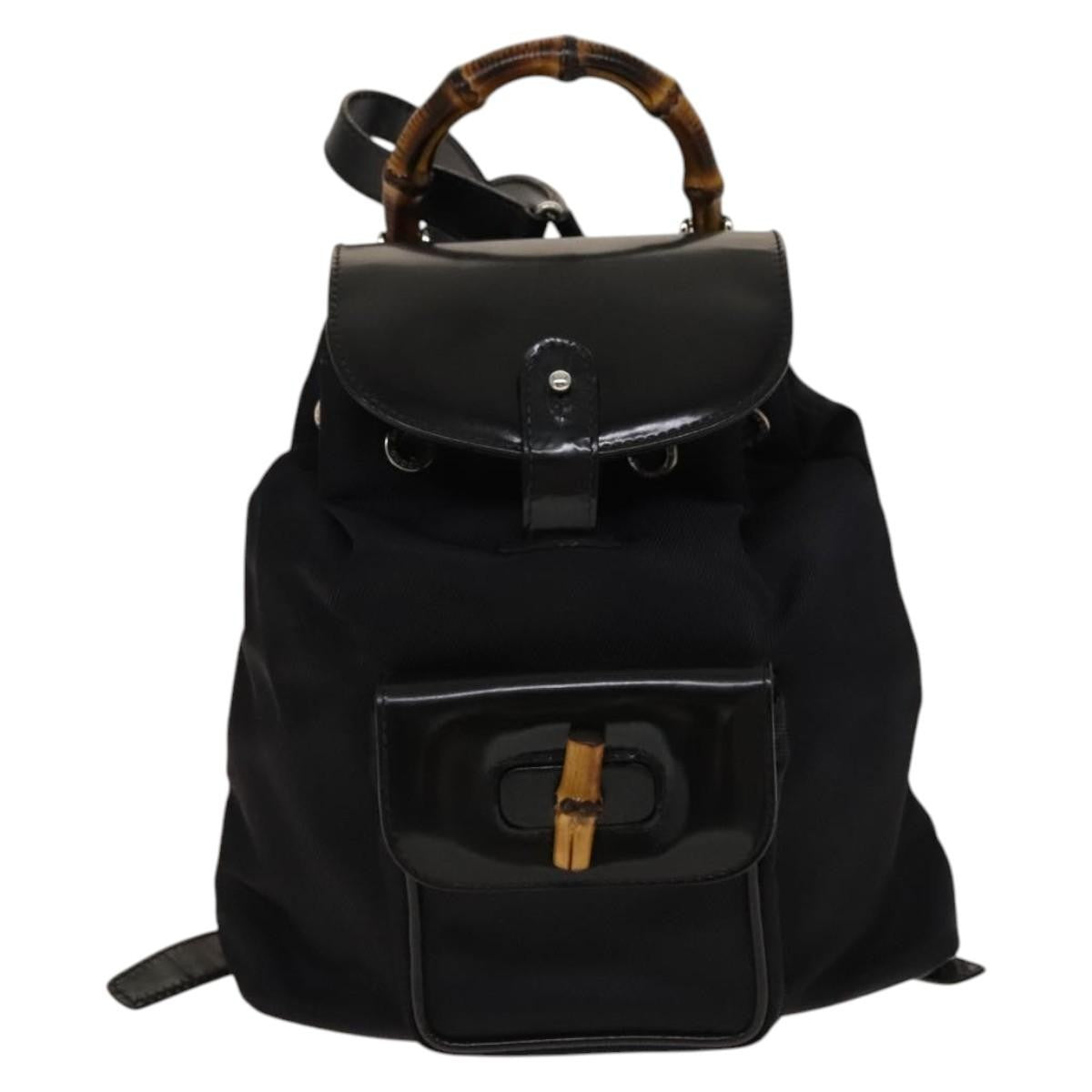 Gucci Vintage Bamboo Backpack Canvas and Leather, BLACK, CANVAS, Backpack