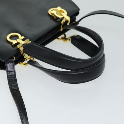 Salvatore Ferragamo Gancini handbag Leather, BLACK, LEATHER, Handbag