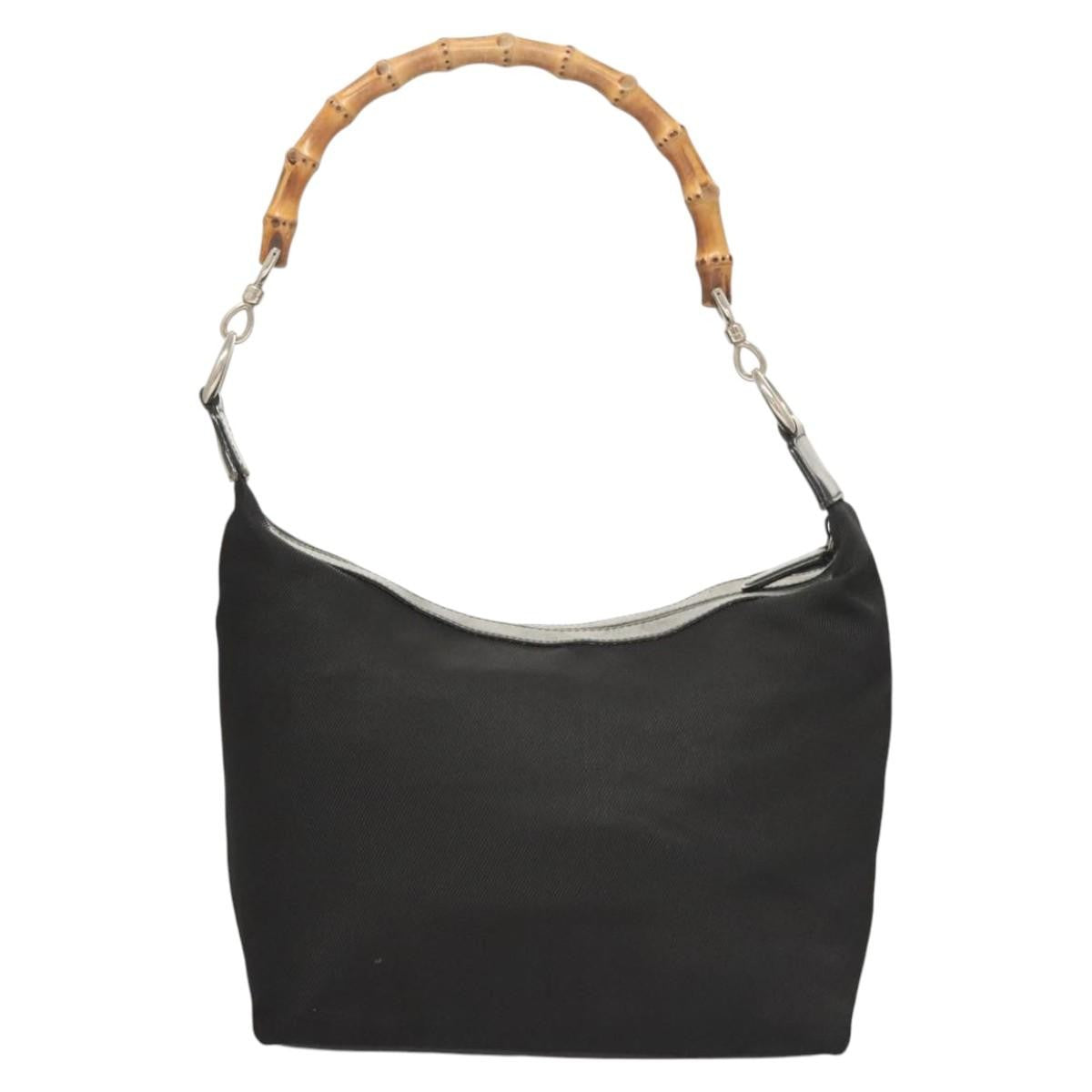 Gucci Vintage Bamboo Hobo Nylon, BLACK, NYLON, Handbag