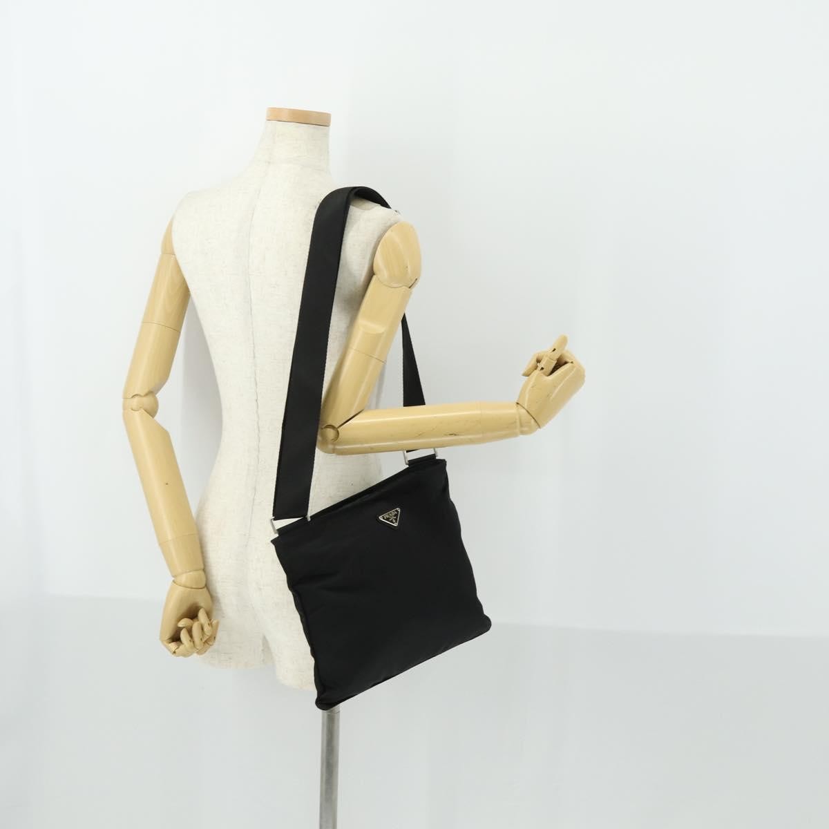 Prada Zip Top Messenger Bag Tessuto, BLACK, NYLON, Shoulder bag
