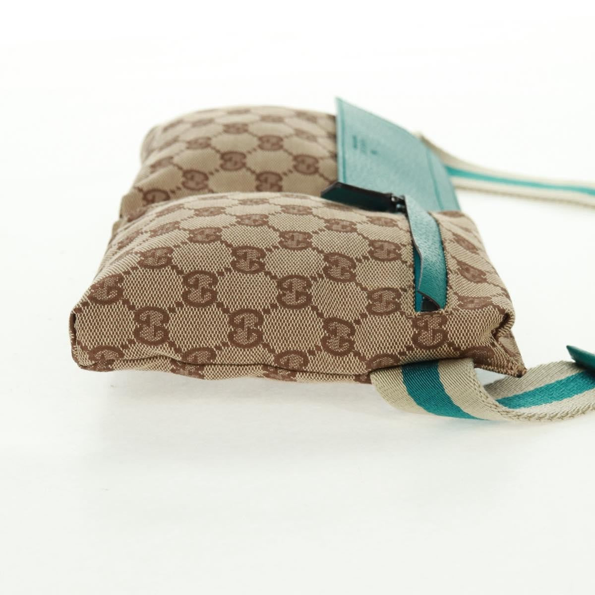 Gucci Vintage Double Belt Bag GG Canvas with Leather, Beige, Canvas, Shoulder Bag