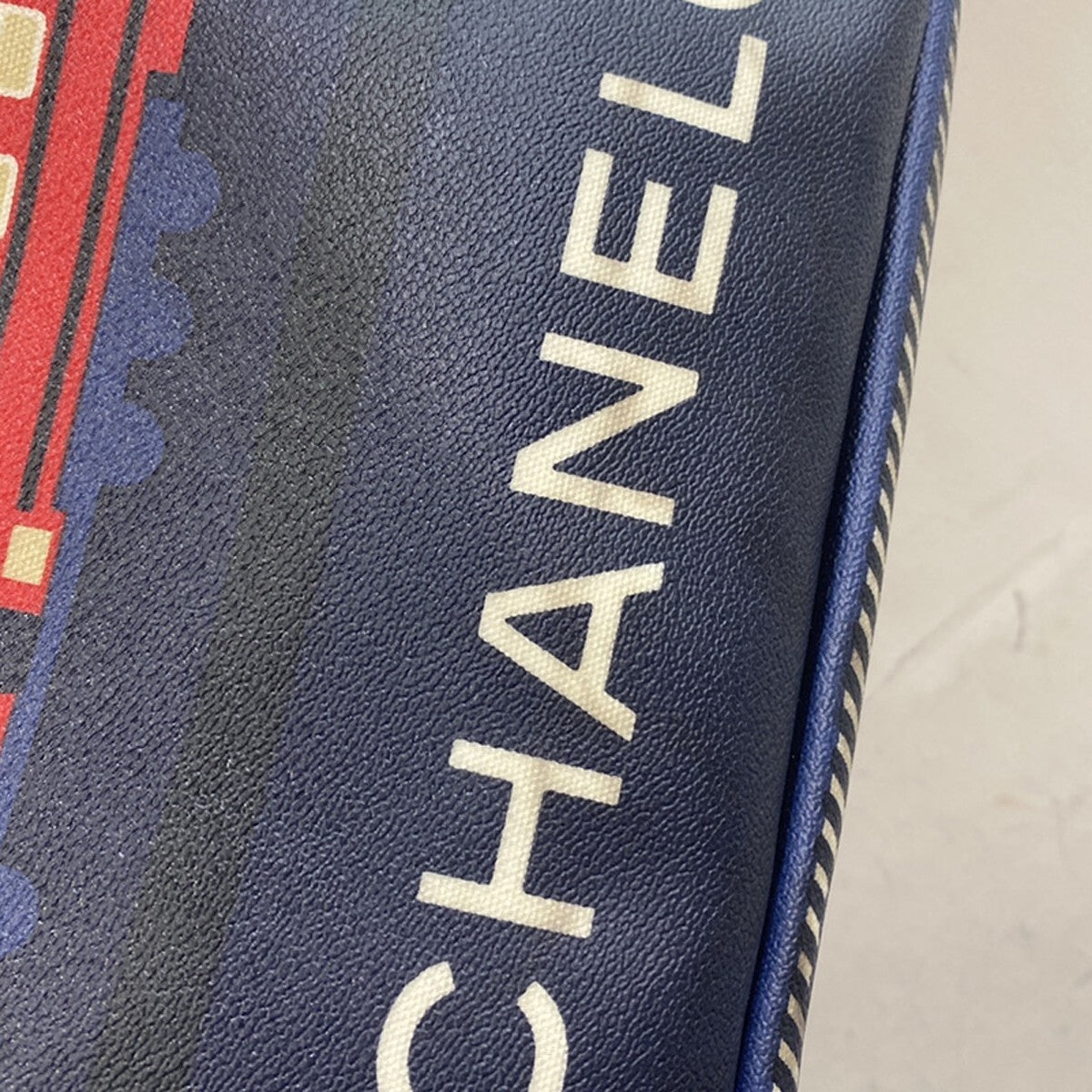 Chanel Le Train Tote Printed Coated Canvas, NAVY, CANVAS, Tote bag