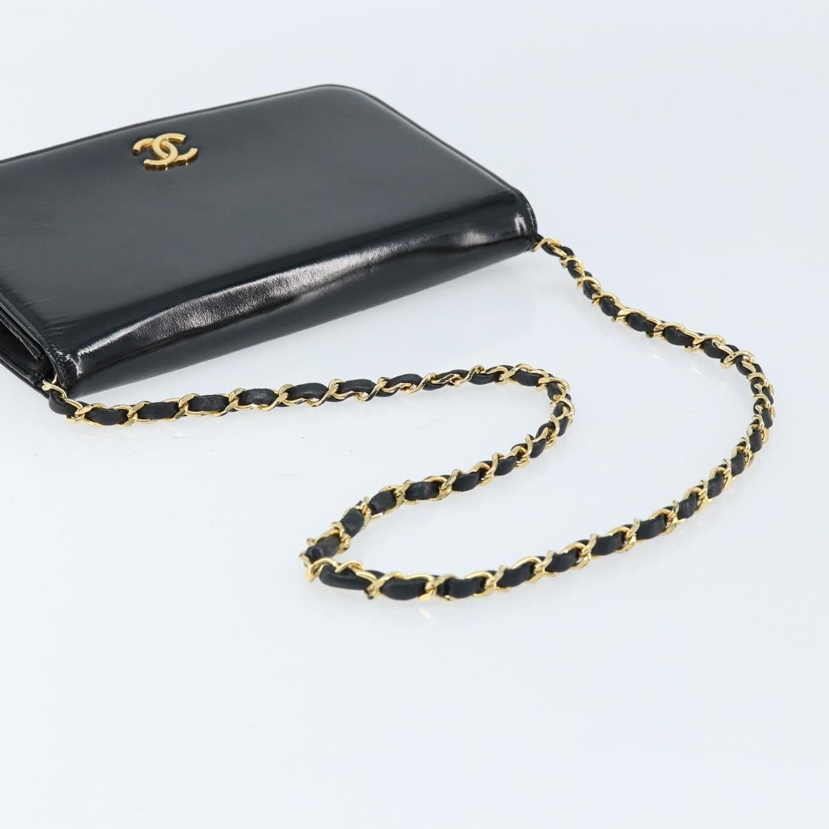 Chanel Wallet on Chain Quilted Patent, Black, Patent Leather, Shoulder Bag