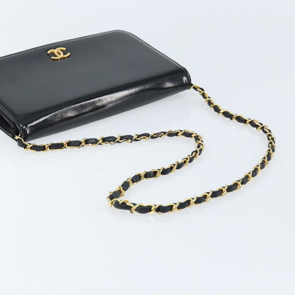 Chanel Wallet on Chain Quilted Patent, Black, Patent Leather, Shoulder Bag