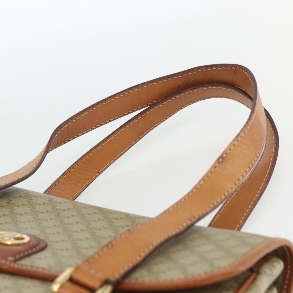 Celine Vintage Macadam Handbag Canvas and Leather, BEIGE, CANVAS, Handbag