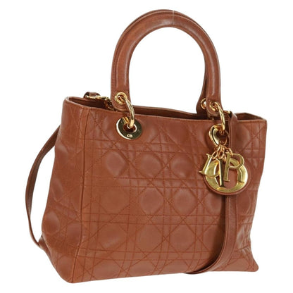 Christian Dior Vintage Lady Dior Bag Cannage Quilt Lambskin, BROWN, LEATHER, Handbag