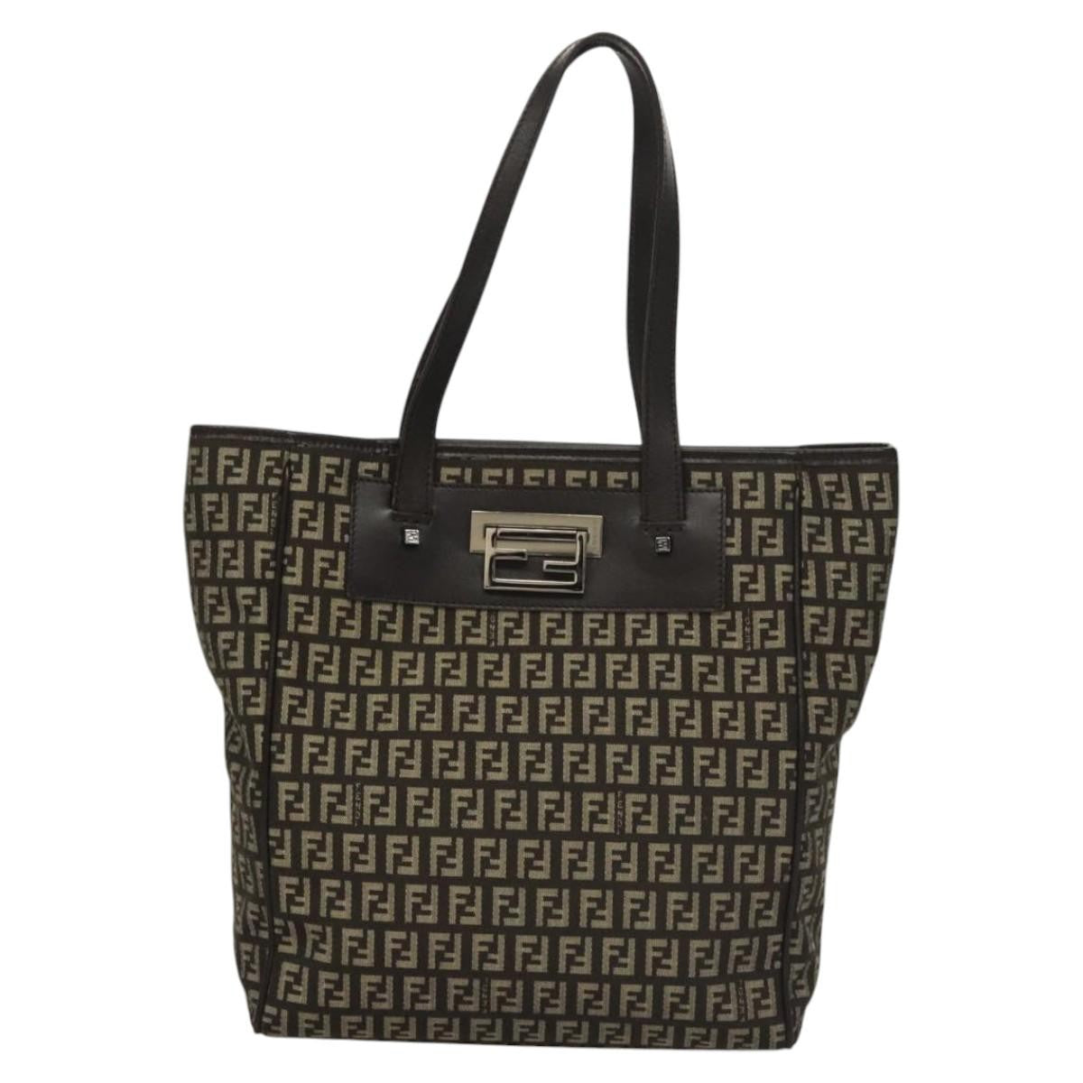 Fendi Vintage Flip Lock Tote Zucchino Canvas, BROWN, CANVAS, Tote bag
