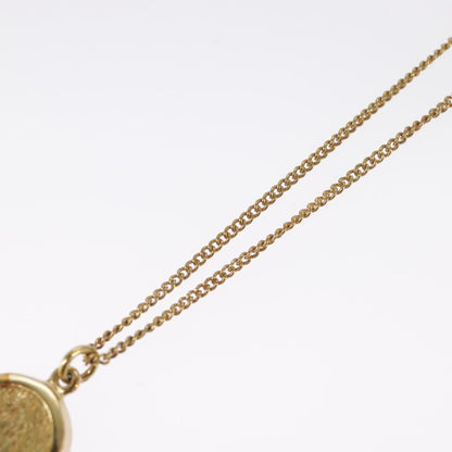 Christian Dior Vintage Logo Round Pendant Necklace Metal and Crystals, GOLD, METAL, Necklace