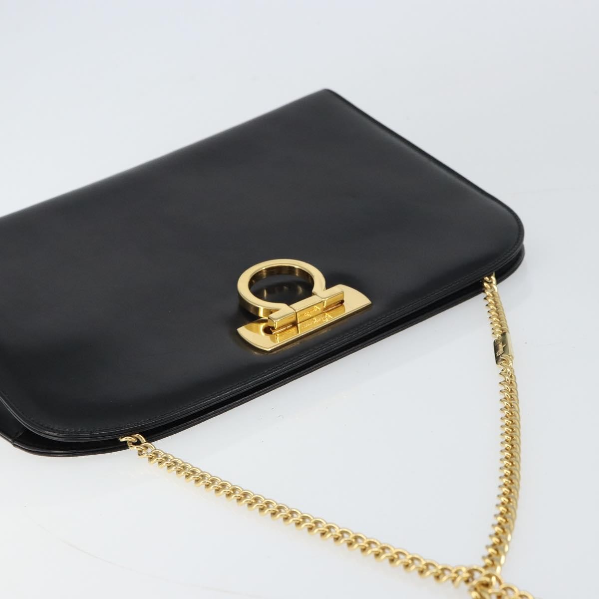 Salvatore Ferragamo Vintage Gancini Chain Shoulder Bag Leather, BLACK, LEATHER, Shoulder bag