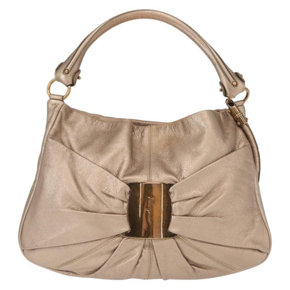 Salvatore Ferragamo Miss Vara Hobo Leather, GOLD, LEATHER, Handbag