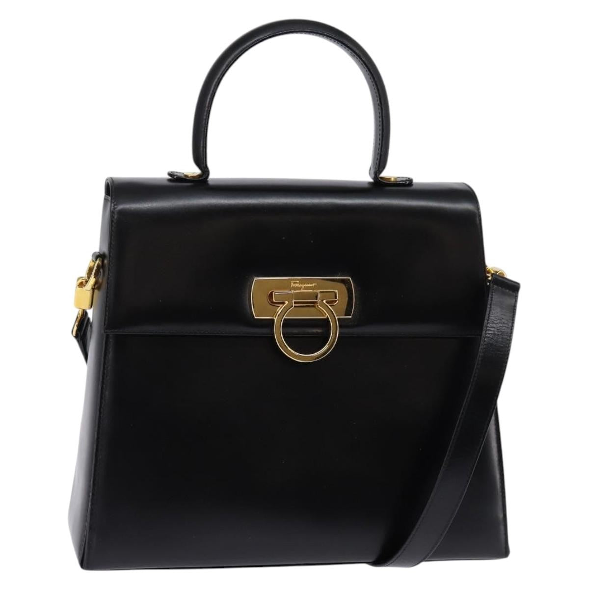 Salvatore Ferragamo Gancini Convertible Top Handle Bag Leather, BLACK, LEATHER, Handbag