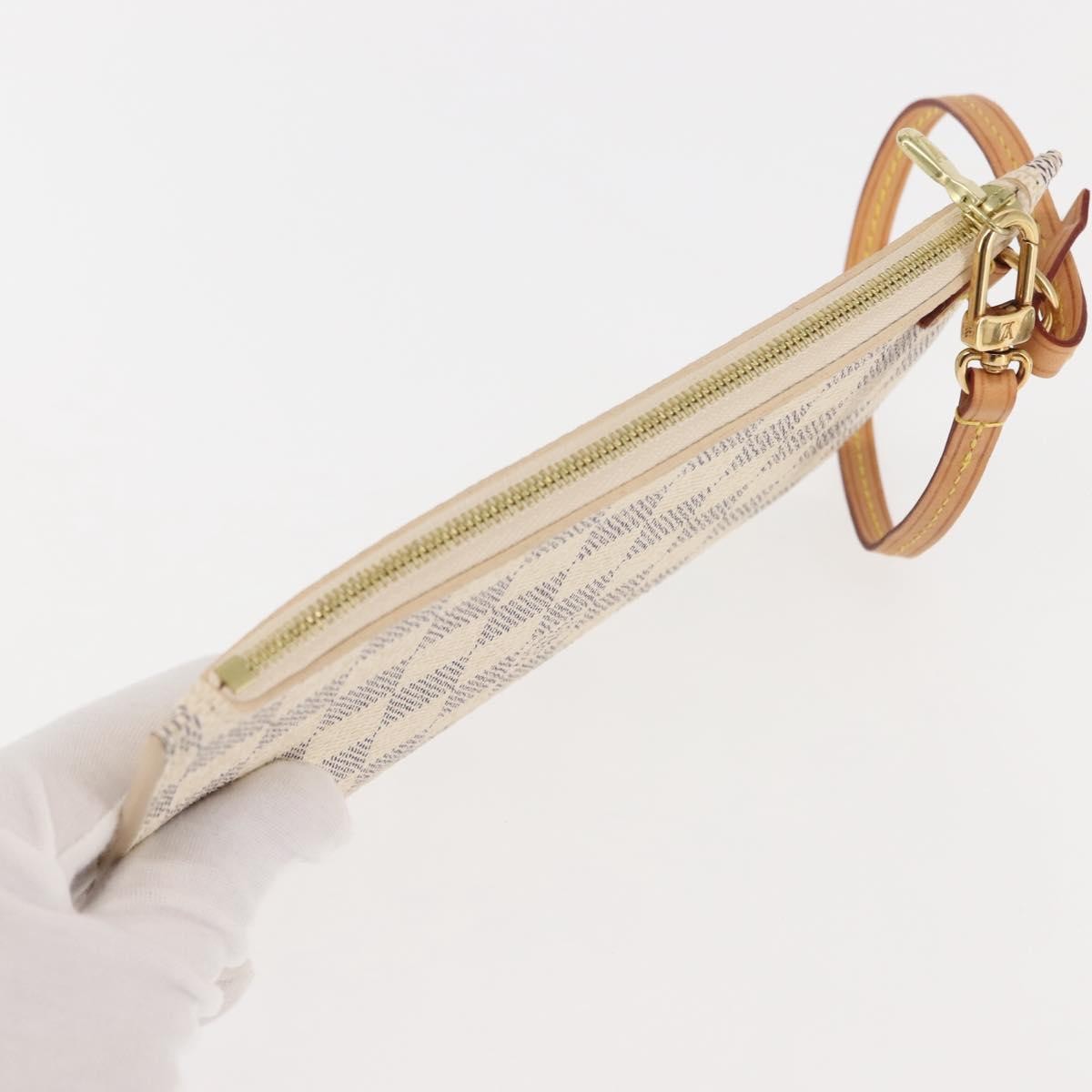 Louis Vuitton Neverfull Pochette Damier, WHITE, CANVAS, Clutche & pouche