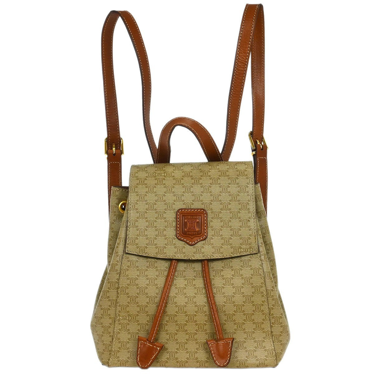 Celine Vintage Macadam Backpack Canvas and Leather, BEIGE, CANVAS, Backpack