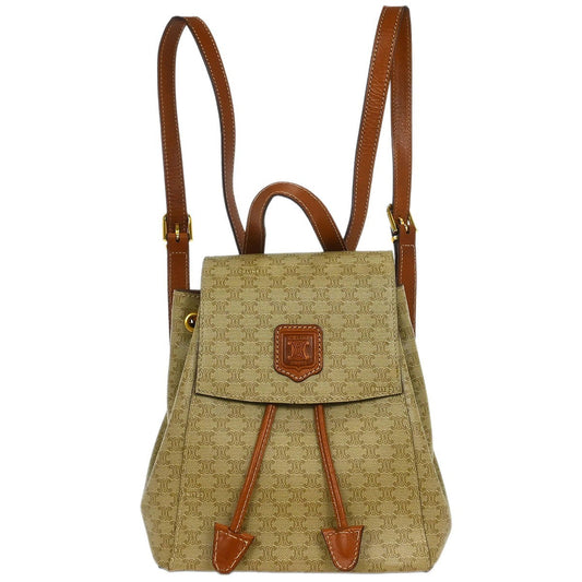 Celine Vintage Macadam Backpack Canvas and Leather, BEIGE, CANVAS, Backpack