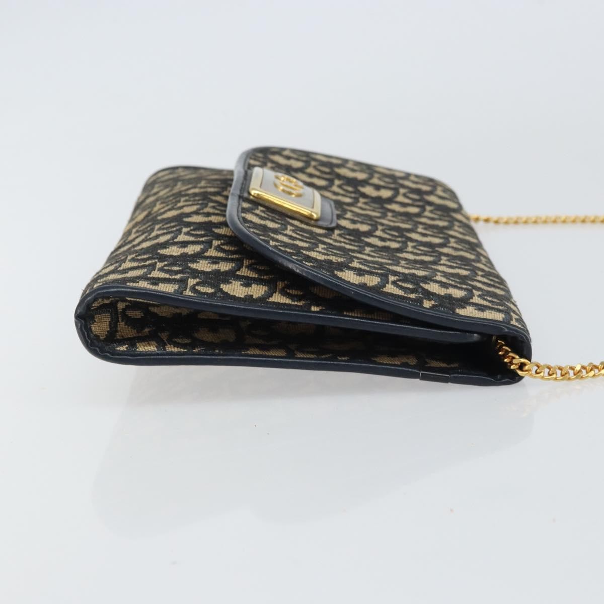 Christian Dior Vintage CD Chain Flap Shoulder Bag Diorissimo Canvas, NAVY, CANVAS, Shoulder bag