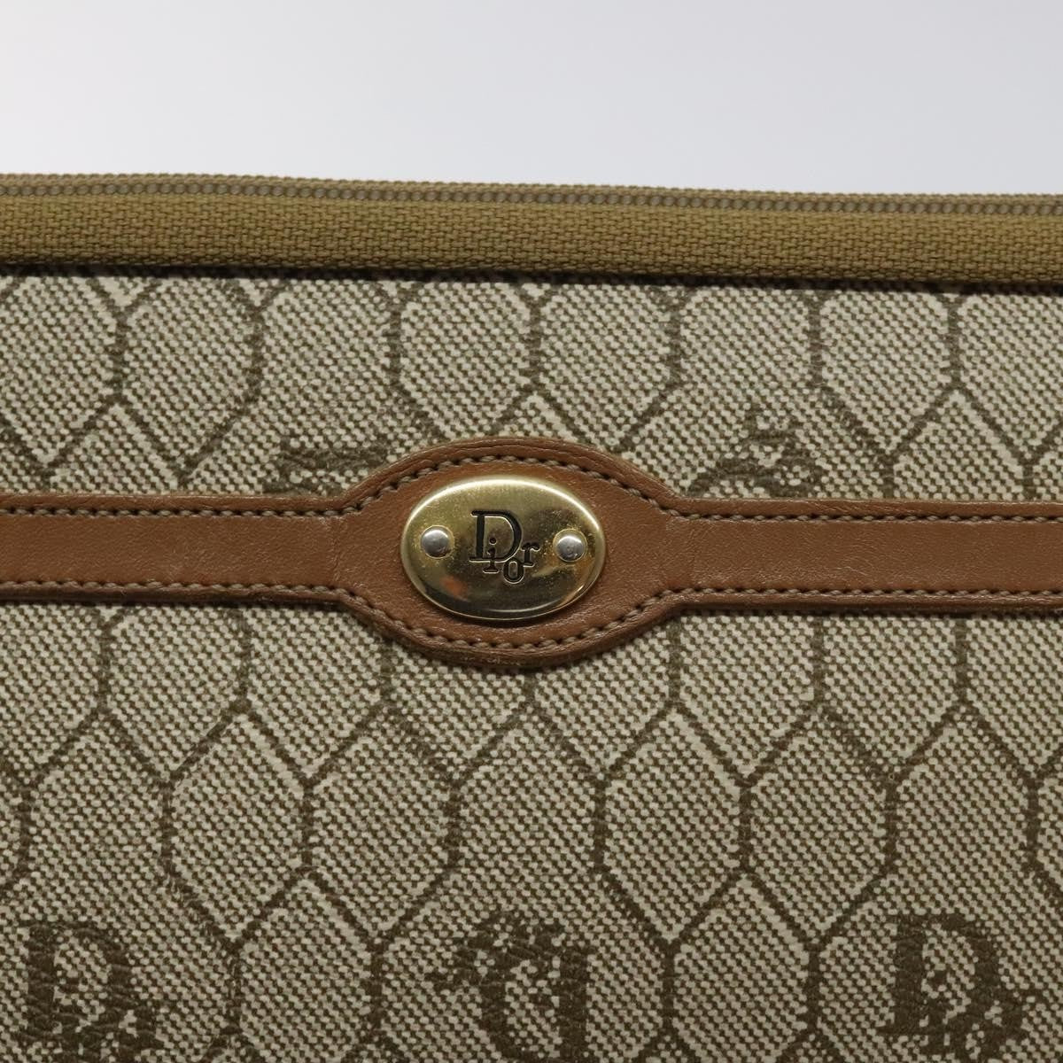 Christian Dior Vintage Honeycomb Zip Pouch Coated Canvas, BEIGE, CANVAS, Clutche & pouche