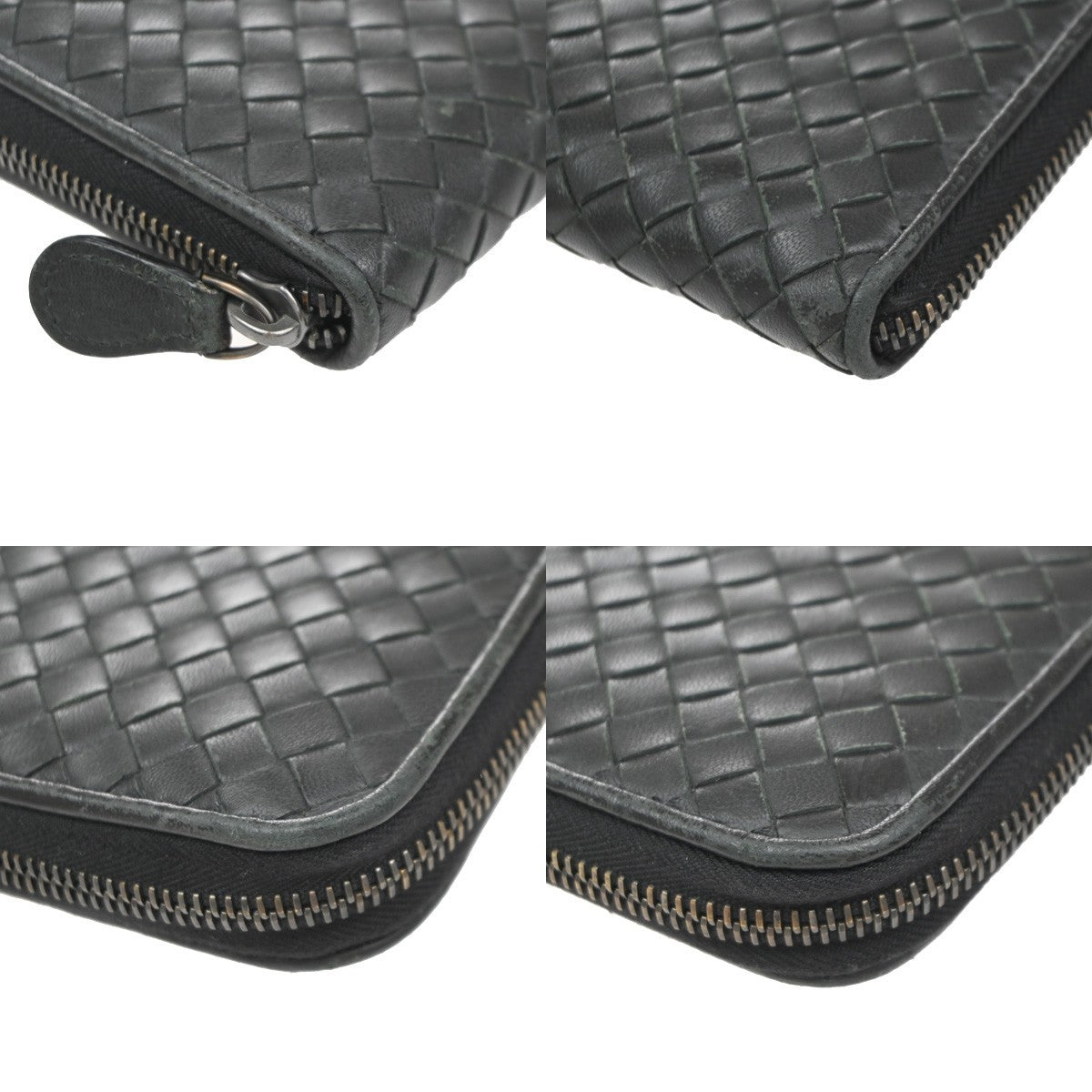 Bottega Veneta Intrecciato Long Zip  Wallet Leather, Black, Leather, Wallet